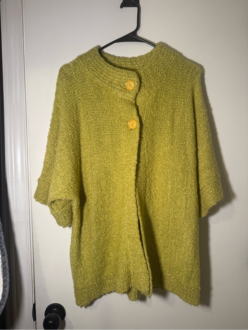 Madison Green Solid knit Cardigan Sweater, Crew Neck, 3/4 Sleeve, Size L